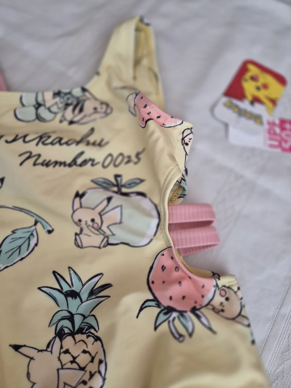 Pokemon Pikachu Yellow Fruit-Print Girls' One-Piece Swimsuit with Pink Straps